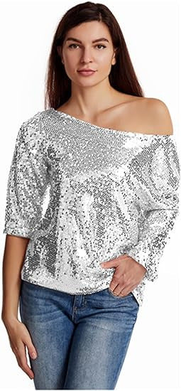 Damen Glitzernde Pailletten Bluse Eveloria