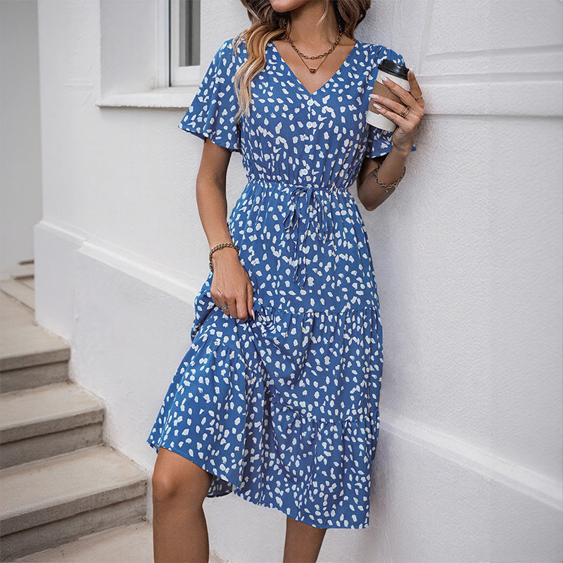 Damen Midi-Kleid Voluminöser Rock Eleganter Bindegürtel Eveloria