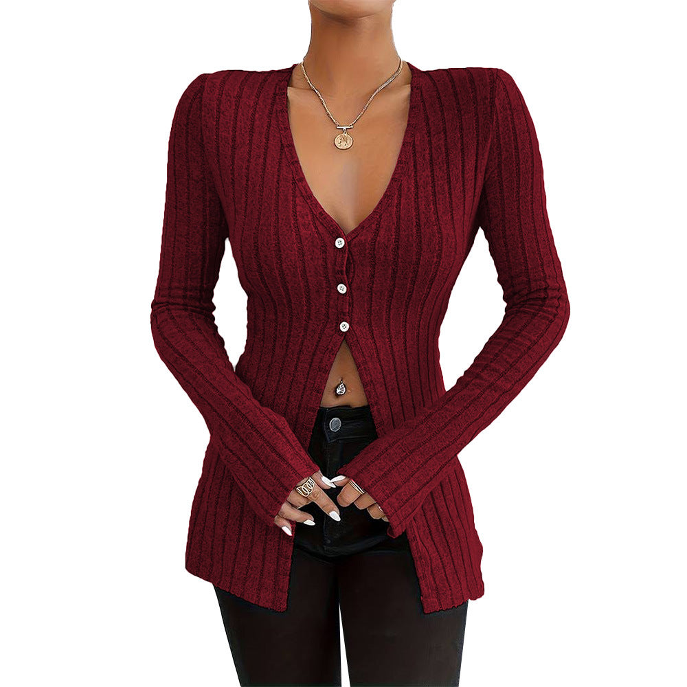 Damen Langarm Cardigan Feine Rippstruktur Elegant Eveloria
