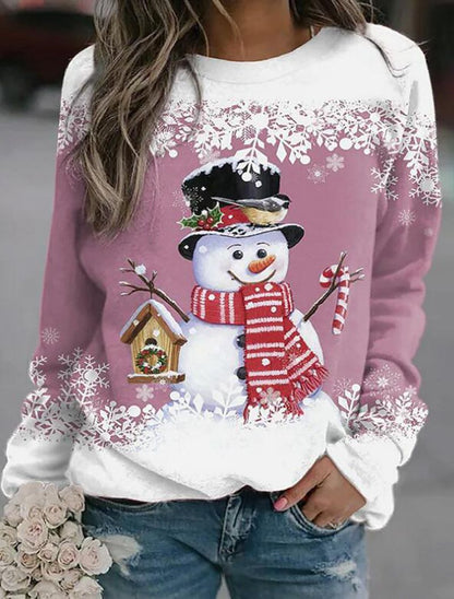 Eveloria Damen Sweatshirt Weihnachtsschneemann Langer Ärmel