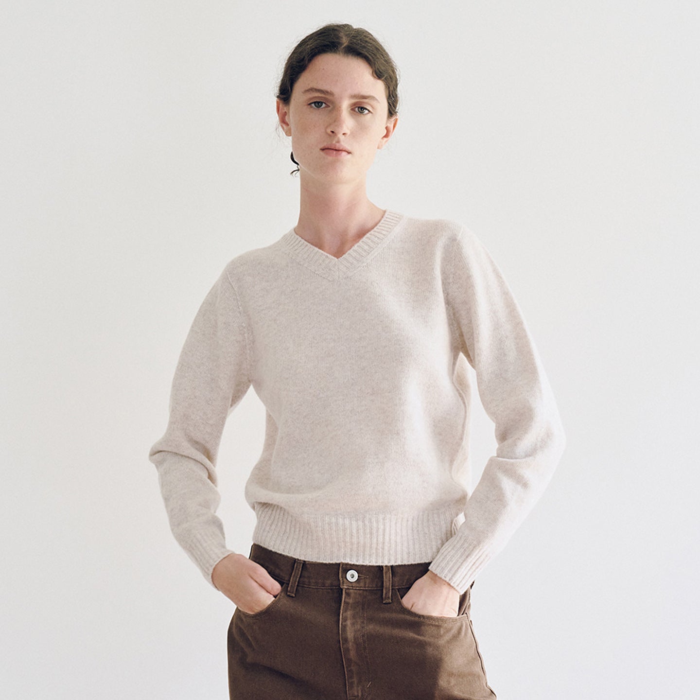 Damen Feinstrickpullover V-Ausschnitt Breites Bündchen Eveloria