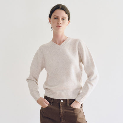 Damen Feinstrickpullover V-Ausschnitt Breites Bündchen Eveloria