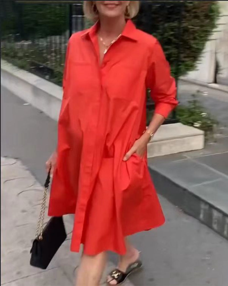 Damen A-Linie Hemdkleid mit Taschen Lässig Eveloria