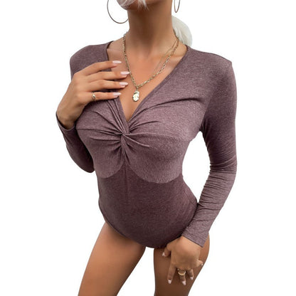 Damen Langarmbody Figurbetont Mit Knotendetail Elegant