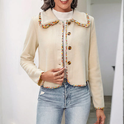 Damen Lässige Jacke Bunter Kragen Knopfdetails Eveloria - Eveloria