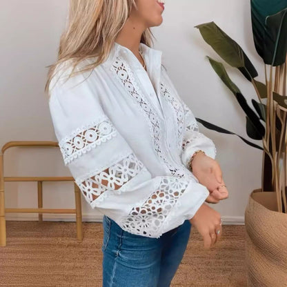 Damen Bluse Häkel-Lochstrickdetails Eveloria
