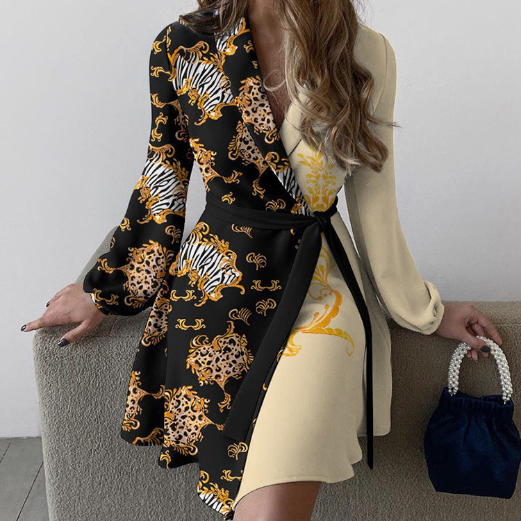Damen Wickelkleid Animal-Print Gürtel