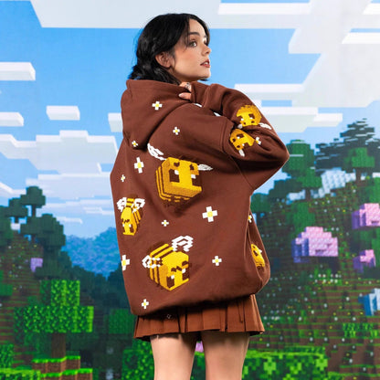 Damen Kapuzenpullover Bienen-Design Gemütlich Grün Eveloria