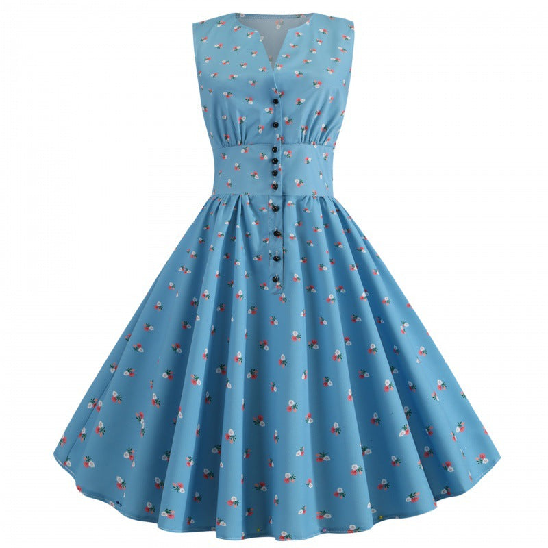 Damen A-Linien Kleid Floralmuster Knöpfe Eveloria - Eveloria