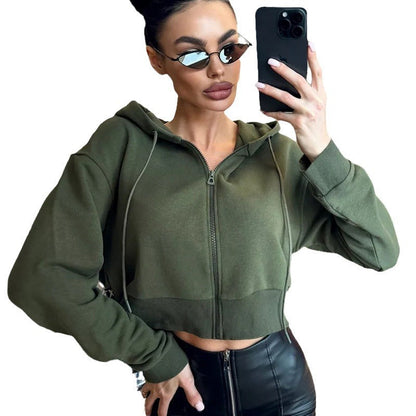 Damen Cropped Kapuzenpullover Lässiger Schnitt Mit Reißverschluss