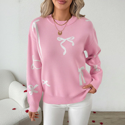 Damen Pullover Lässig Schleifenmuster Grau Eveloria