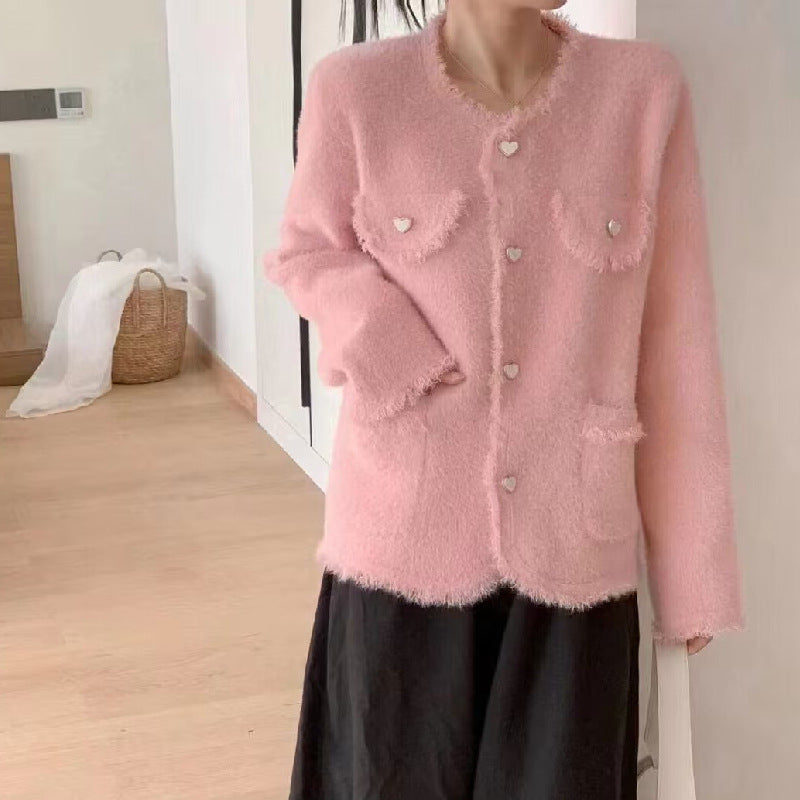 Damen Cardigan Flauschig Herzen-Details