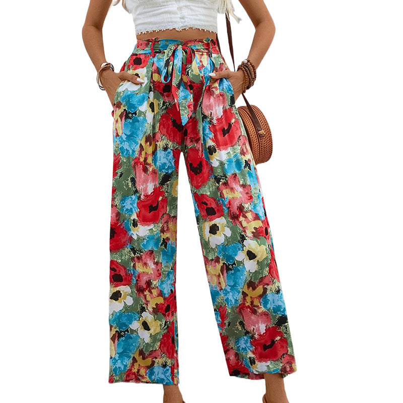 Damenweite Hose Elastisch Floralmuster