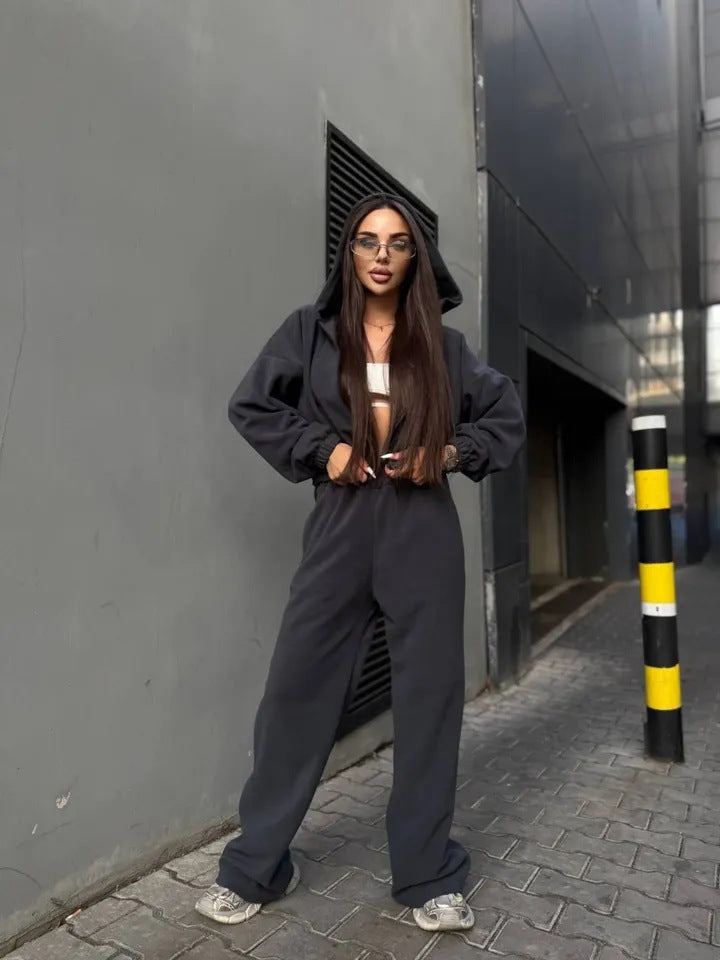 Damen Oversized Jumpsuit mit Kapuze Eveloria