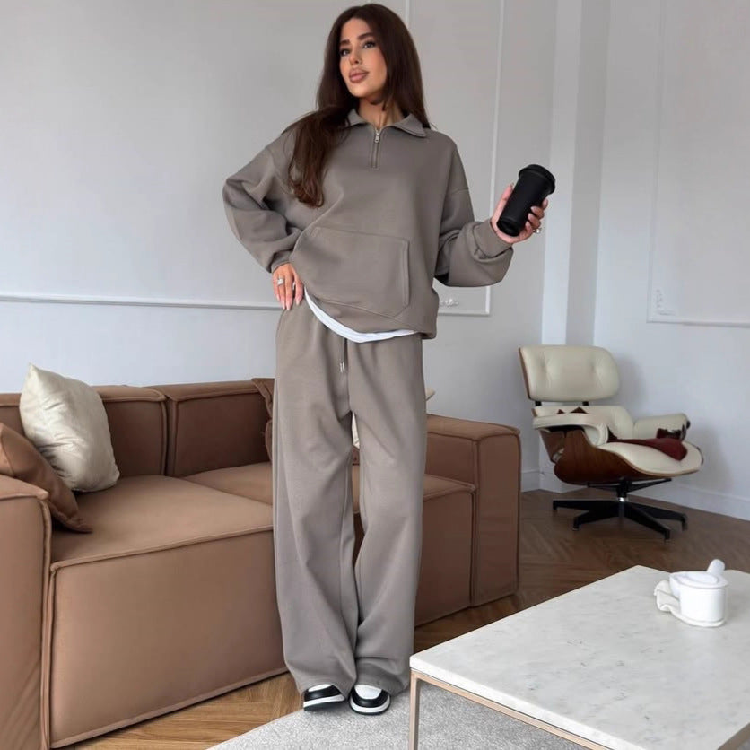 Damen Sportanzug Relaxed Fit Hoher Kragen Praktische Taschen