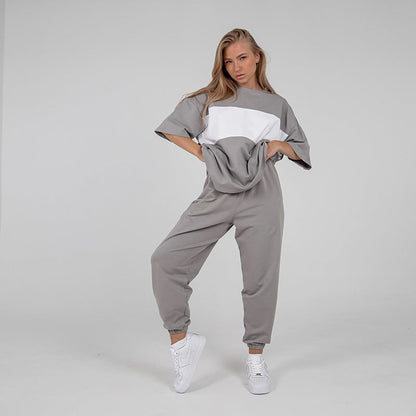 Damen Sportanzug Oversized Shirt Jogginghose Bequem Eveloria