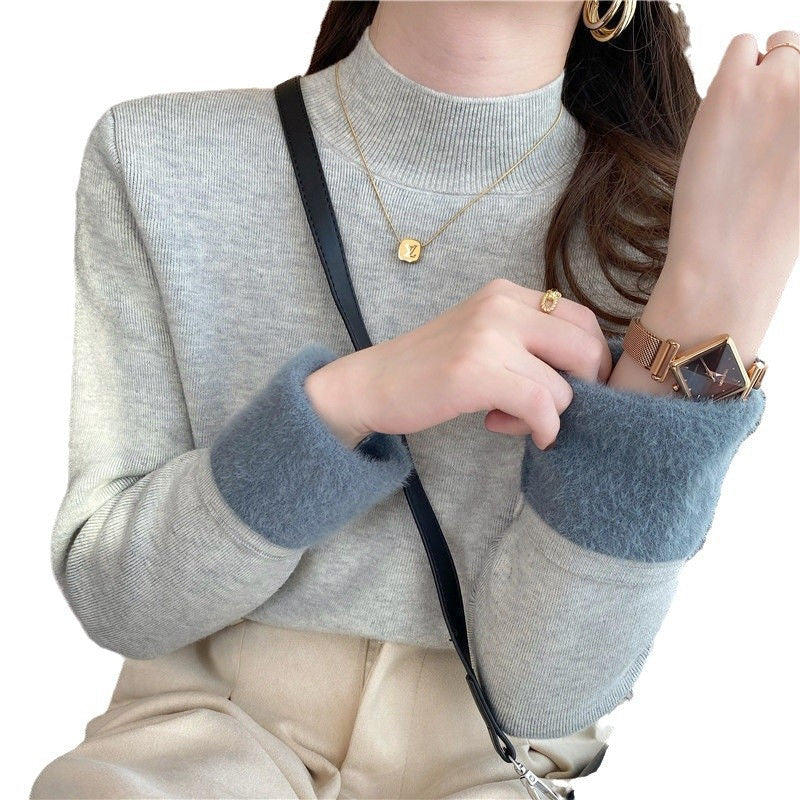 Damen Kurzarm Pullover Rollkragen Lässig Grün Eveloria