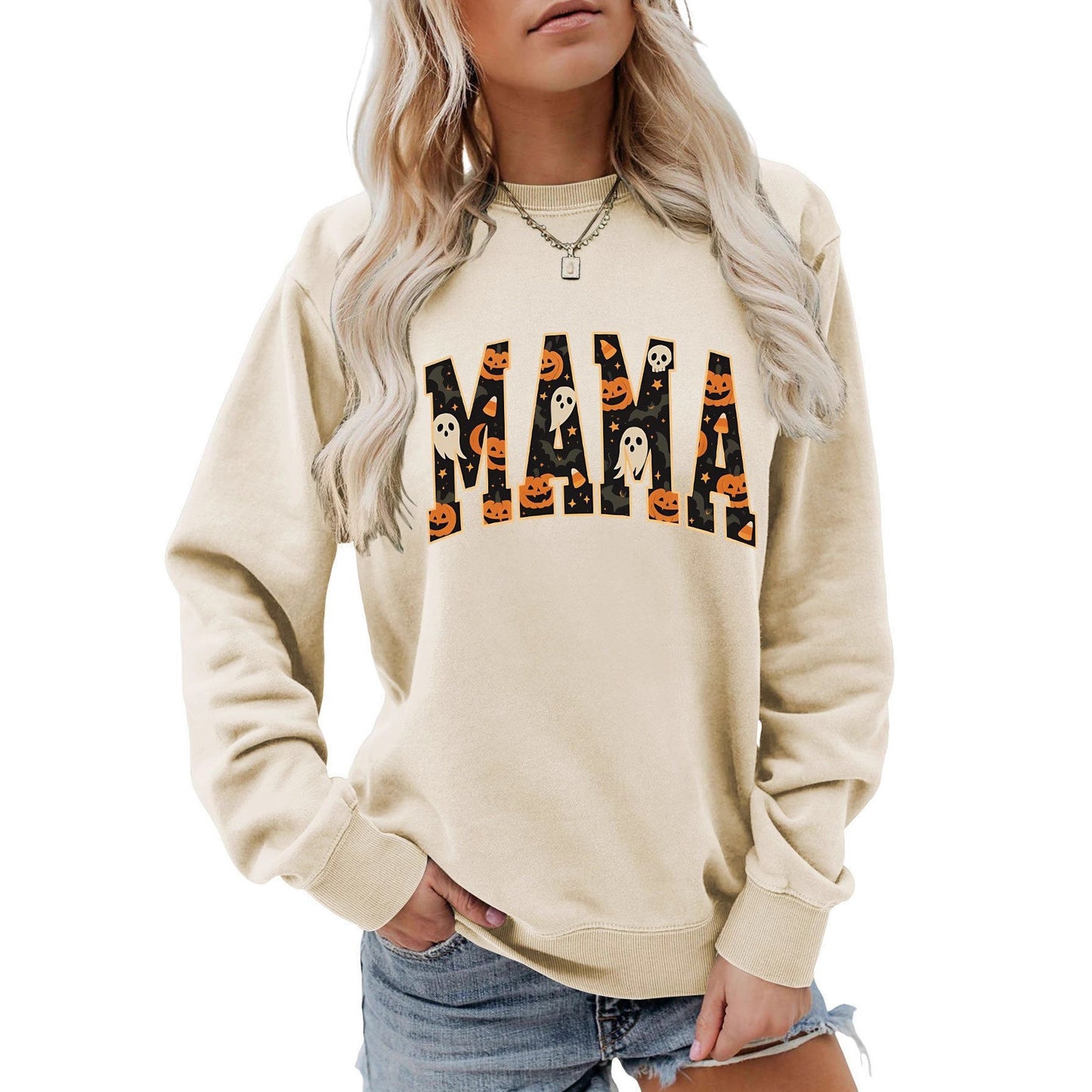 Damen Sweatshirt Halloween-Design Baumwolle Komfort Schnitt