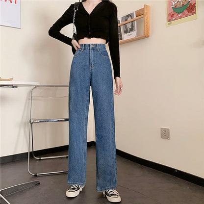 Damen Highwaist Jeans Weit Bequem Blau Eveloria