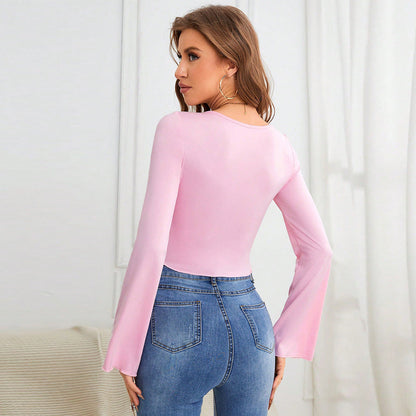 Damen Langarmbody Quadrat-Ausschnitt Rüschen-Design Eveloria