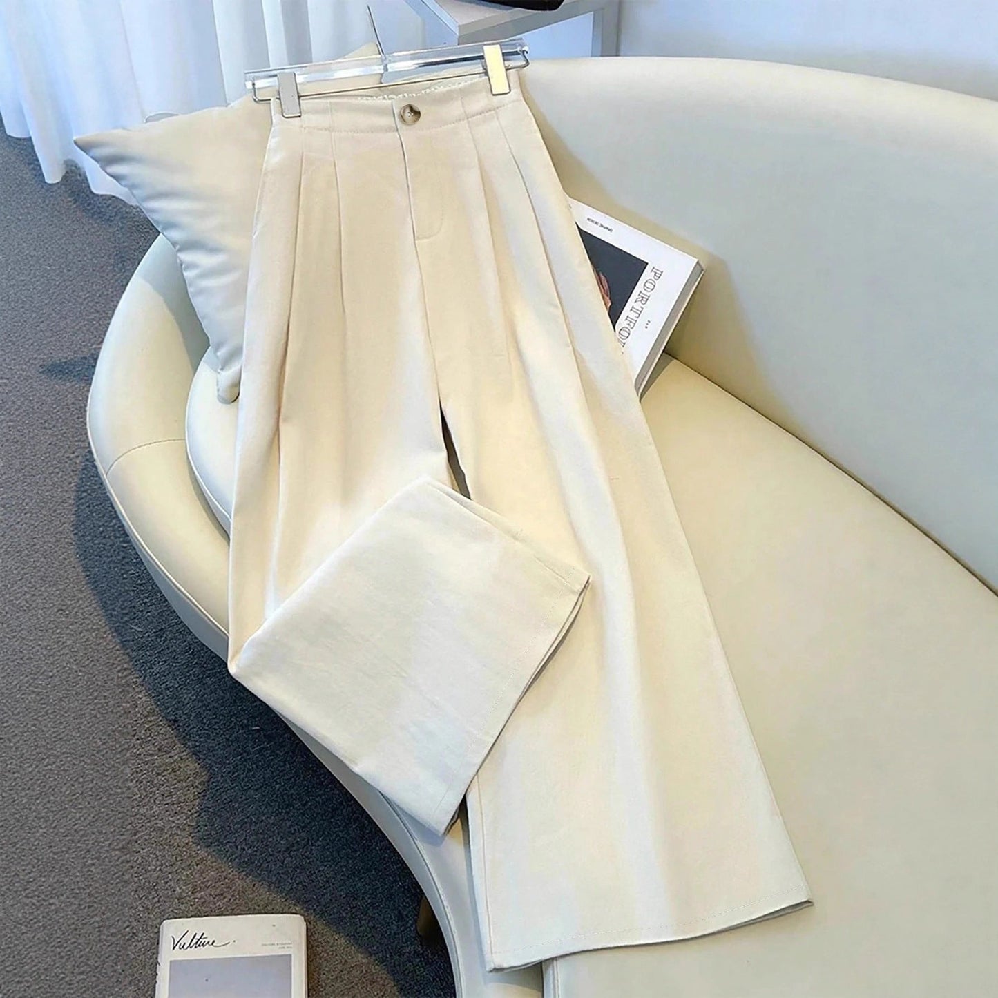 Damen Weite Hochtaillierte Hosen Faltenwurf Eveloria