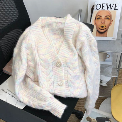 Damen Strickjacke Kuschelig Zopfmuster Edle Knöpfe Beige