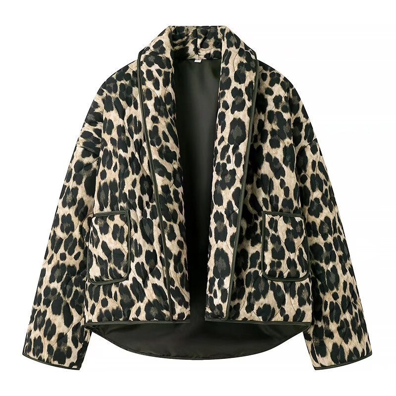 Damen Leopardenmuster Steppjacke Eveloria - Eveloria