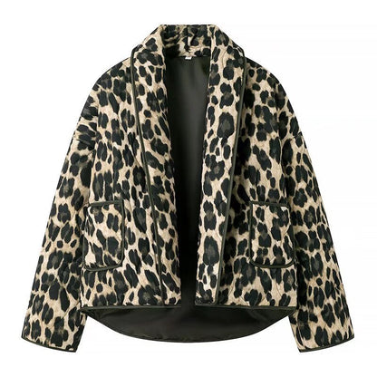 Damen Leopardenmuster Steppjacke Eveloria - Eveloria