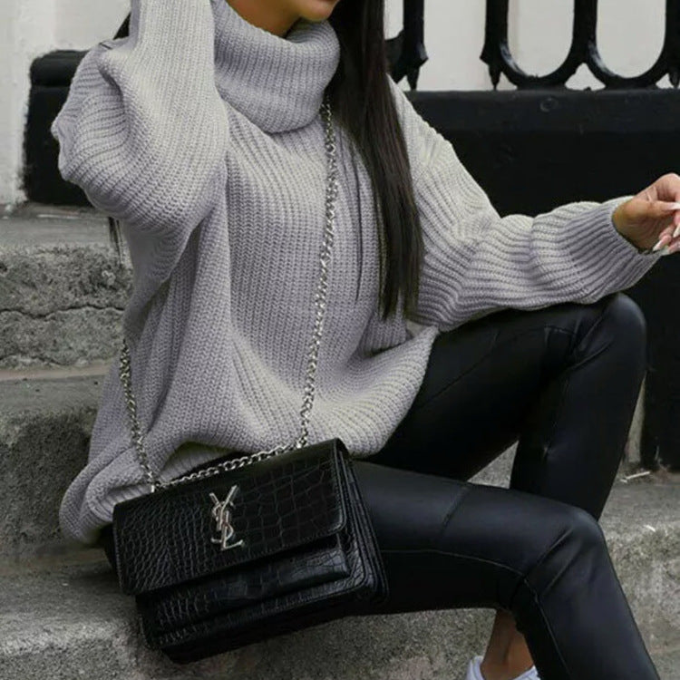 Damen Strickpullover Rollkragen Hochwertig Grün