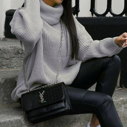Damen Strickpullover Rollkragen Hochwertig Grün