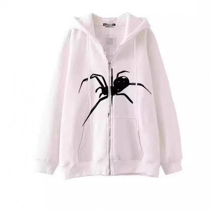Damen Kapuzenjacke Spinnenmotiv Reißverschluss Eveloria