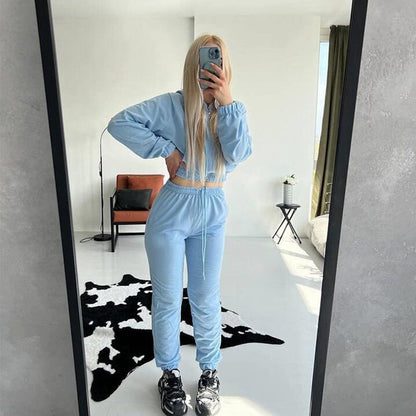 Damen Fleece-Set Jogginghose Pullover Elastisch Eveloria