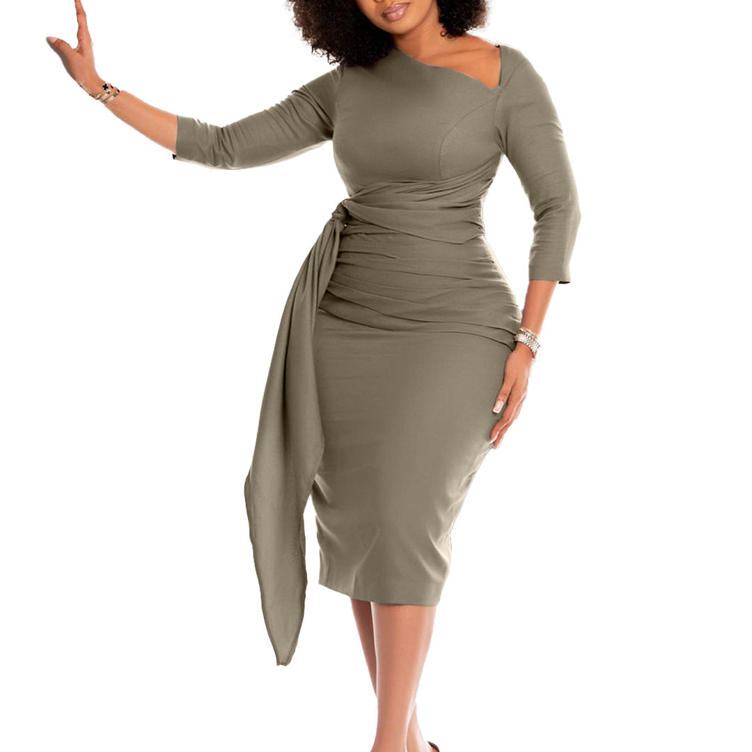 Damen Etuikleid Elegante Drapierung Asymmetrisch Eveloria