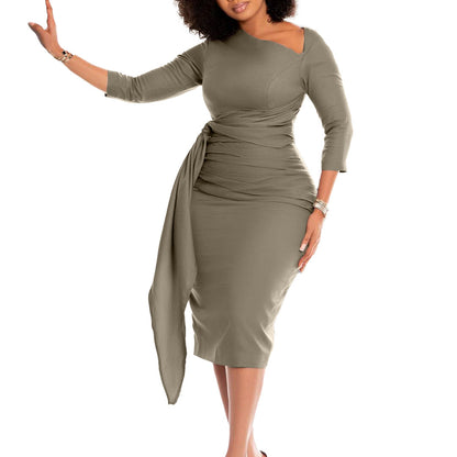 Damen Etuikleid Elegante Drapierung Asymmetrisch Eveloria