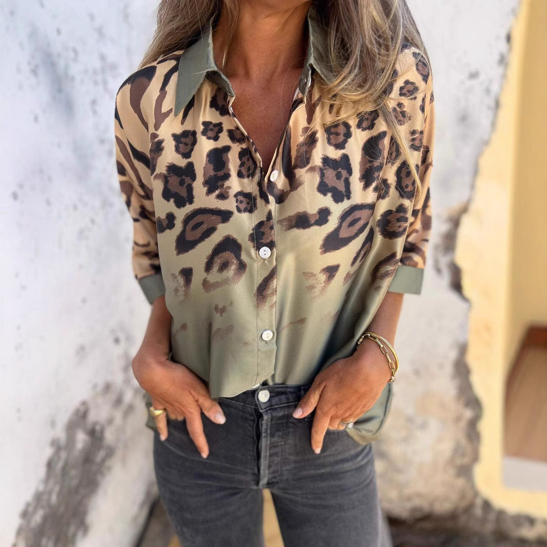 Damen Seidenbluse Leo-Muster Elegante Bluse Eveloria - Eveloria