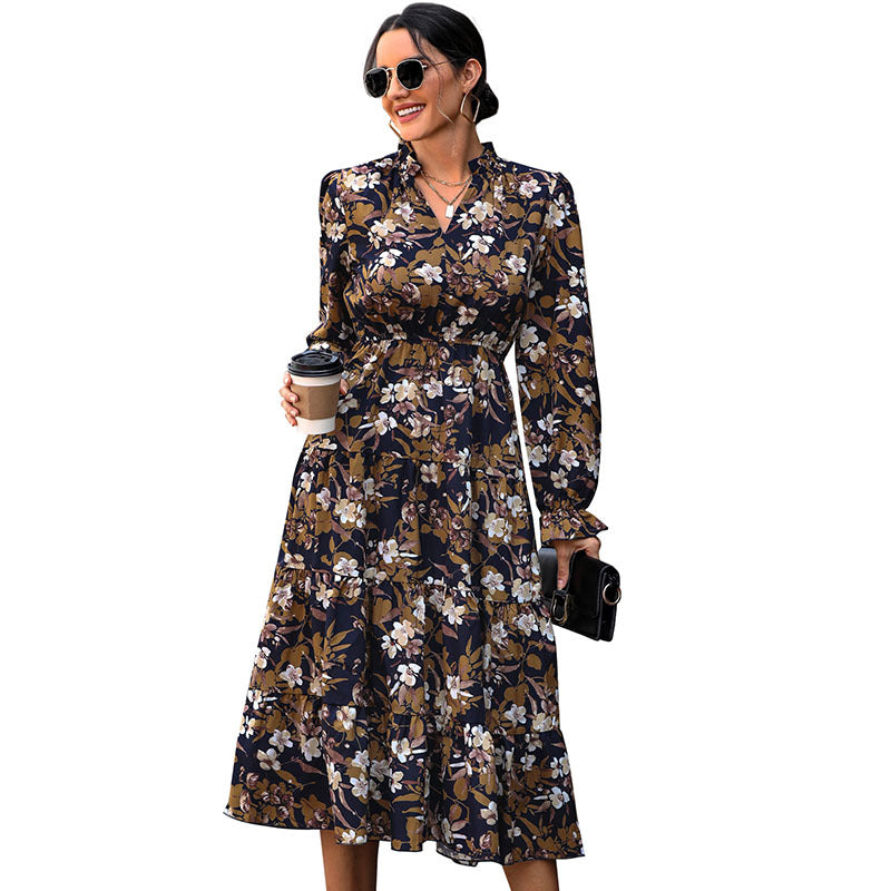 Damen Maxikleid Flora Taillengürtel Fließend