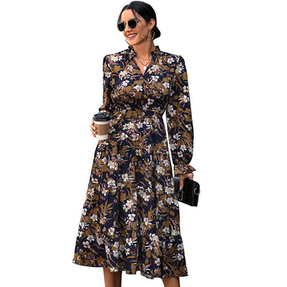 Damen Maxikleid Flora Taillengürtel Fließend