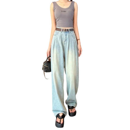 Damen Weite Jeanshose Hochbund Eveloria