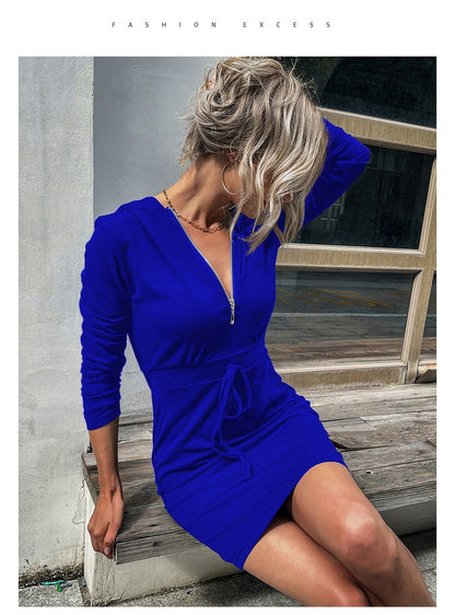 Damen Sportkleid Reißverschluss Regulierbarer Gürtel Eveloria