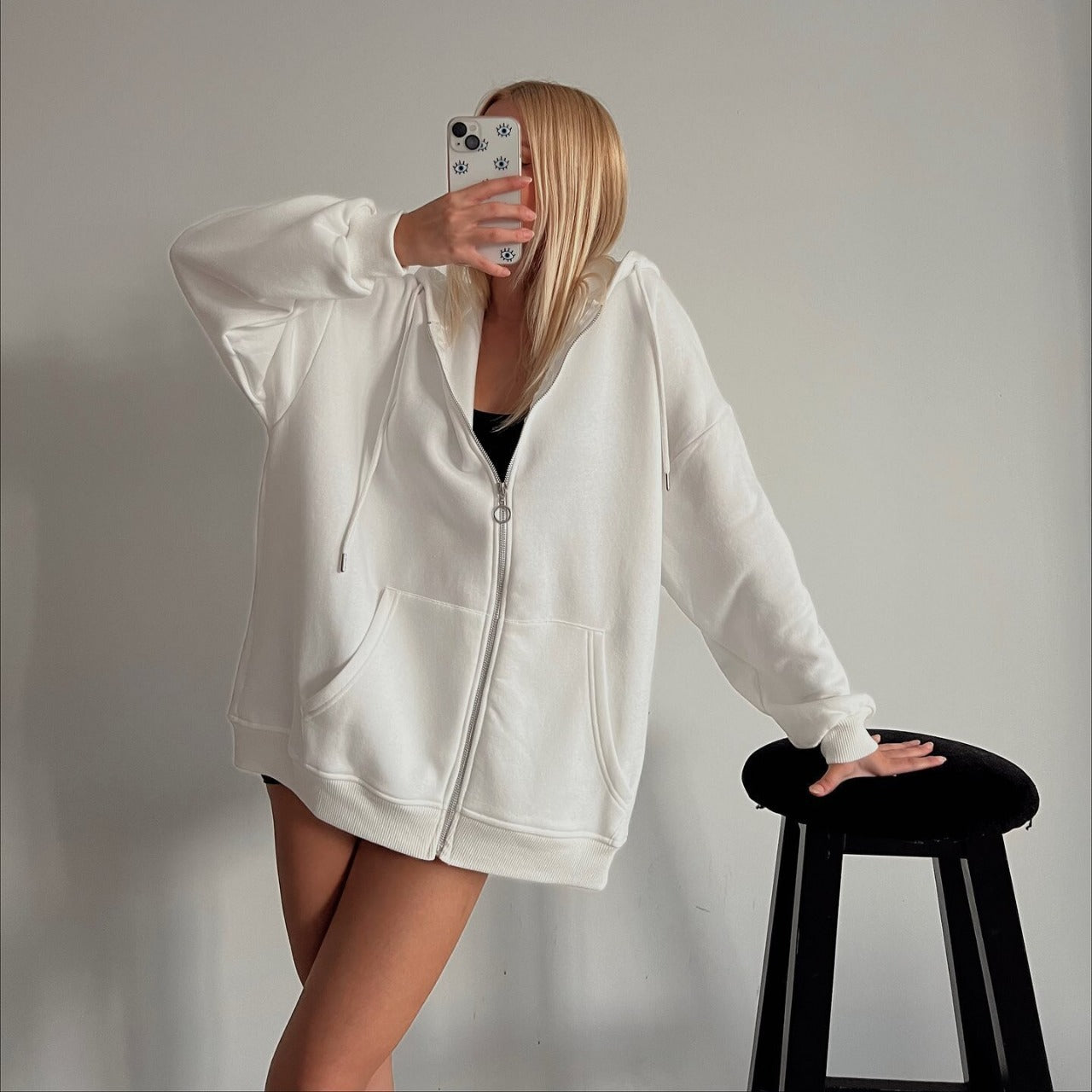 Damen Oversized Kapuzenjacke Reißverschluss Eveloria