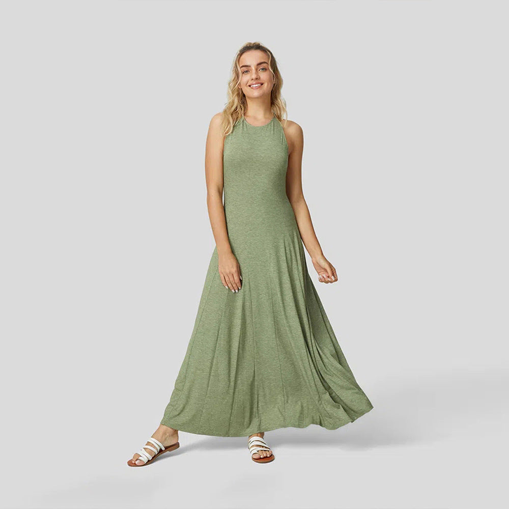 Damen Maxikleid Fließender Schnitt Rundhalsausschnitt Eveloria