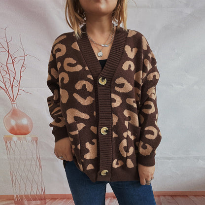 Damen Cardigan Lockere Ärmel Leo-Muster Eveloria
