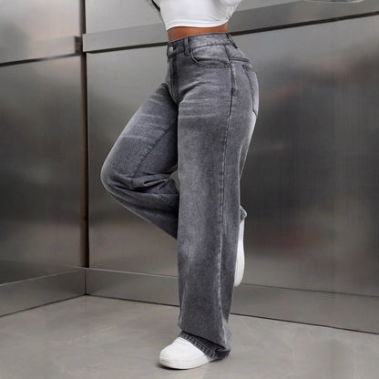 Damen Jeans Weit Geschnitten Denim Blau Eveloria