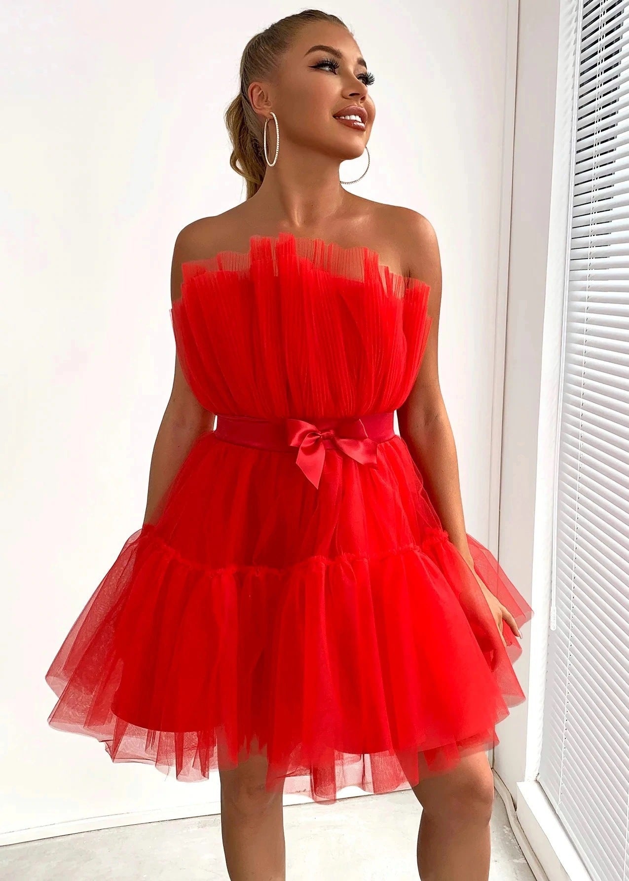 Damen Mini-Kleid Asymmetrisch Rüschen