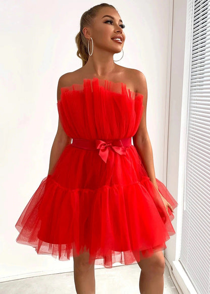 Damen Mini-Kleid Asymmetrisch Rüschen
