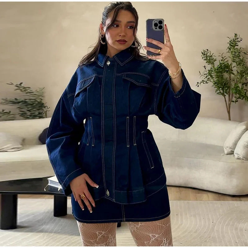 Damen Jeansjacke Weite Ärmel Taillierte Form Eveloria
