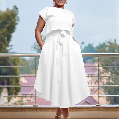 Damen Asymmetrisches Kleid mit Gürtel Detail Eveloria