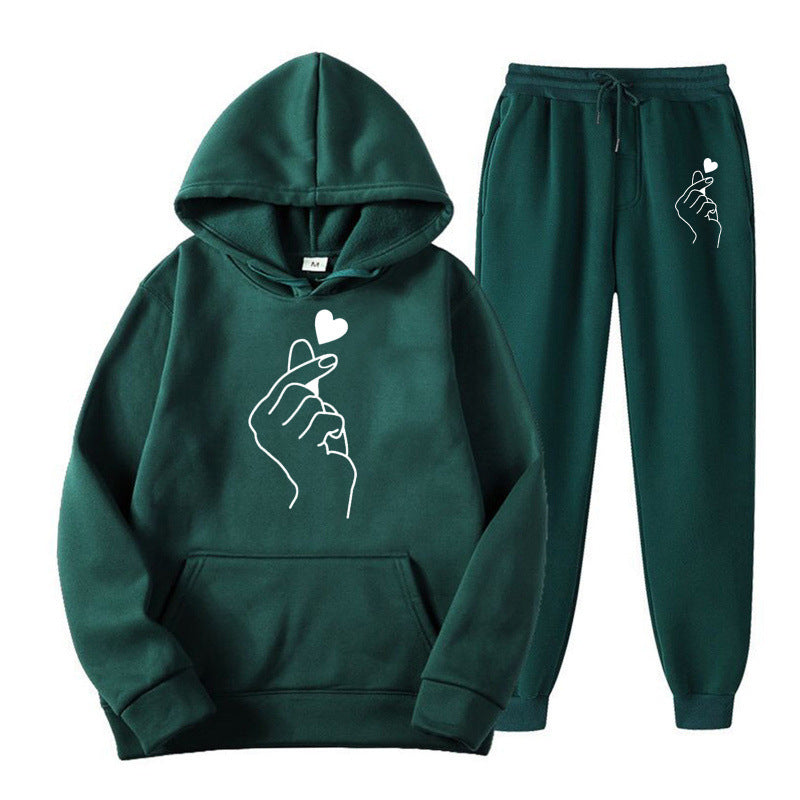 Damen Jogginganzug Bequem Herzmotiv Grau Eveloria