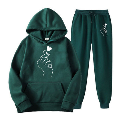 Damen Jogginganzug Bequem Herzmotiv Grau Eveloria