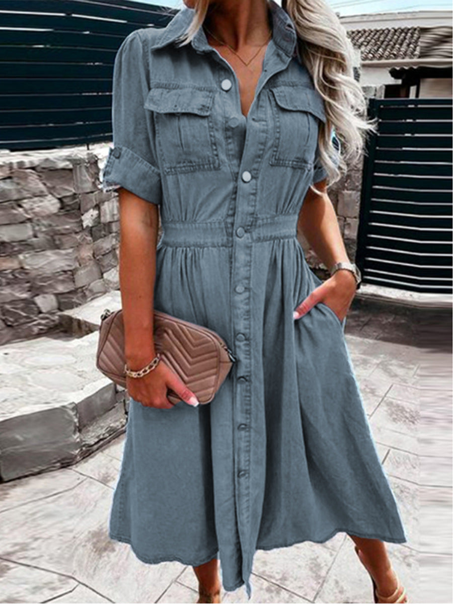 Damen Jeanskleid mit Taschen und Taillierung Elegant Eveloria